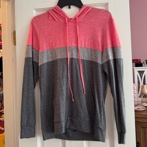 Colorblock Pink and Gray Women's Hooded Long Sleeve